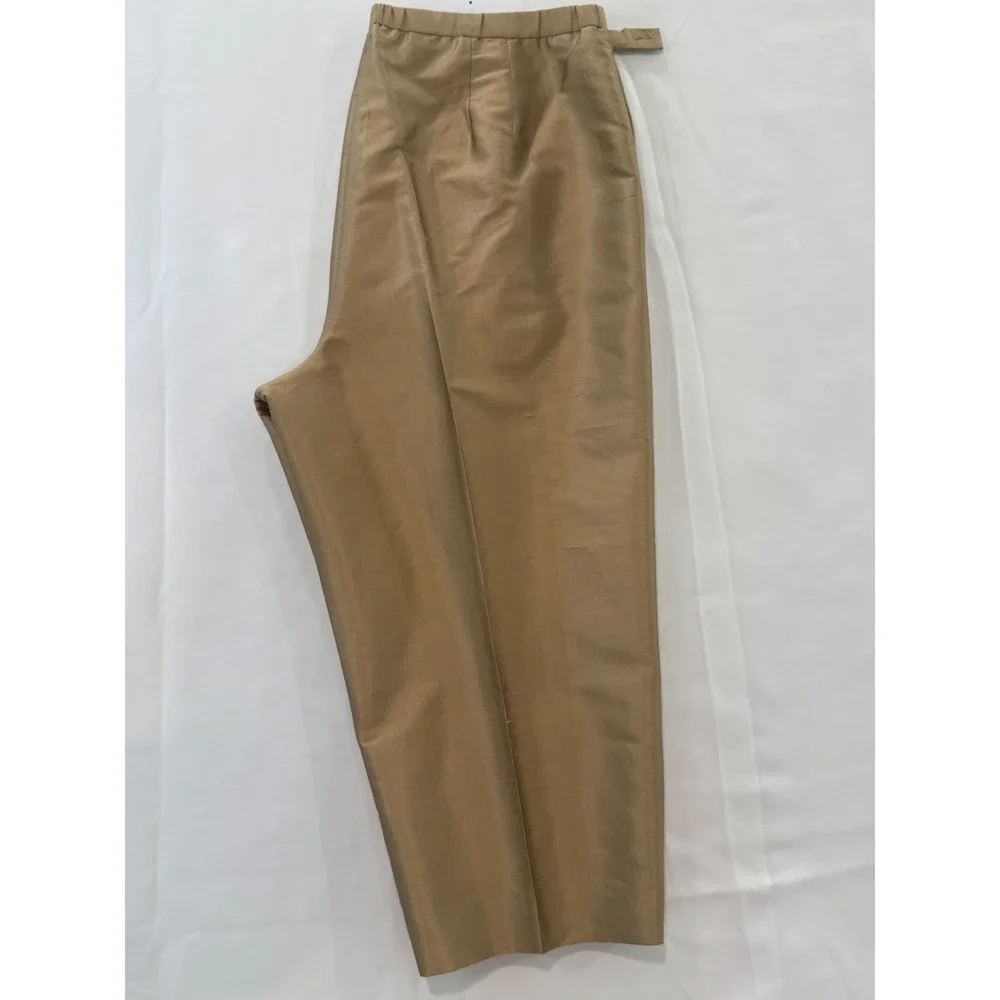 Women's‎ 100% Silk Dress Pants Size XL Tan Lined Made in USA Straight Leg 2
